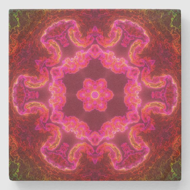 Psychedelic Kaleidoscope Flower Rosa Red and Grönt Stenunderlägg (Framsidan)