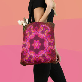 Psychedelic Kaleidoscope Flower Rosa Red and Grönt Tygkasse