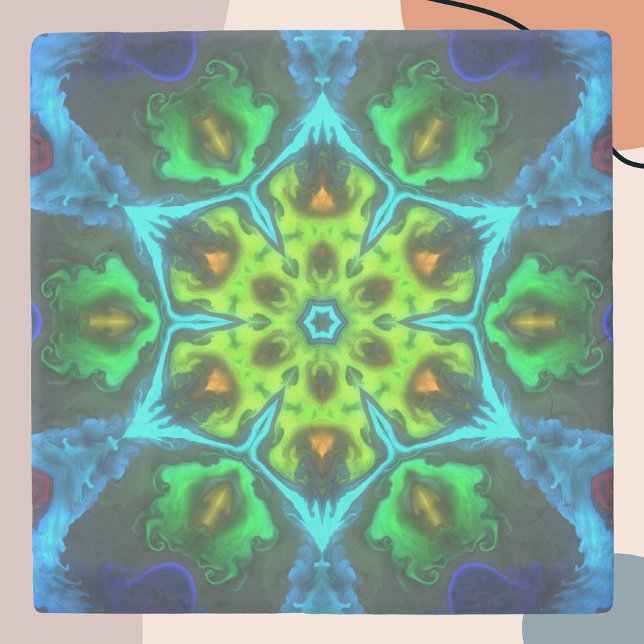 Psychedelic Kaleidoscope Grönt Blue och Orange Stenunderlägg (Skapare uppladdad)