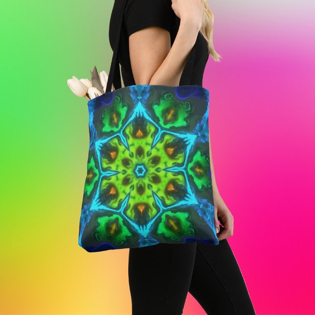 Psychedelic Kaleidoscope Grönt Blue och Orange Tygkasse (Skapare uppladdad)