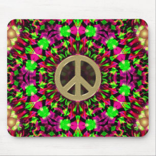 Psychedelic Kaleidoscope Guld Peace Mousepad Musmatta
