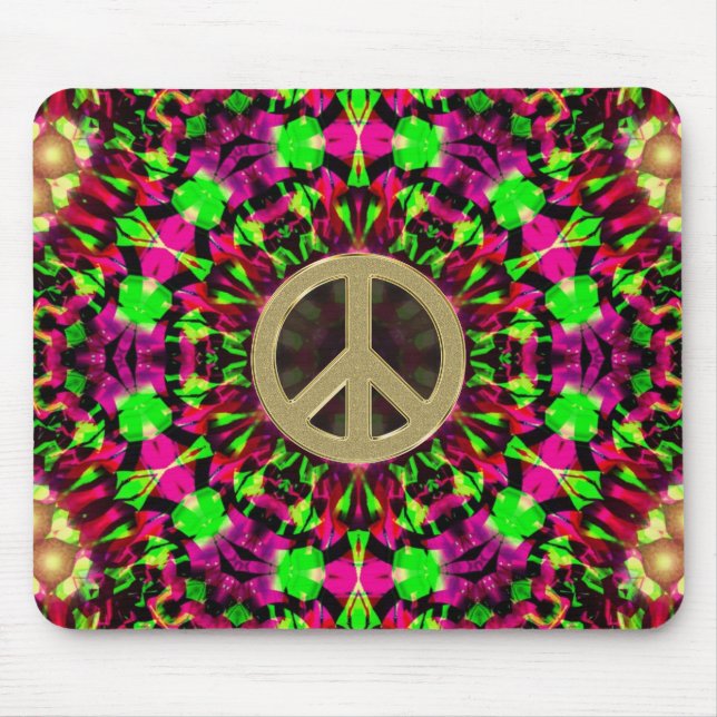 Psychedelic Kaleidoscope Guld Peace Mousepad Musmatta (Framsidan)