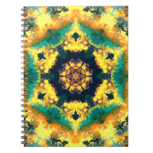 Psychedelic Kaleidoscope Gult Blue och Grönt Anteckningsbok