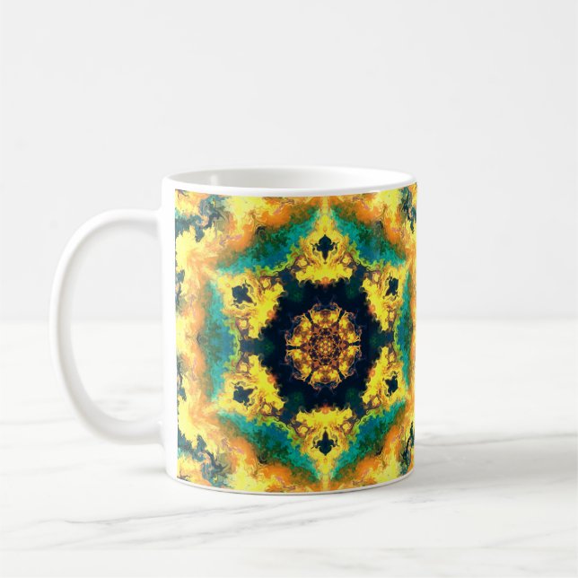 Psychedelic Kaleidoscope Gult Blue och Grönt Kaffemugg (Vänster)