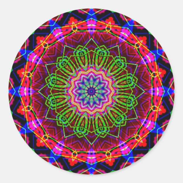 Psychedelic Kaleidoscope Mandala Runt Klistermärke (Framsida)