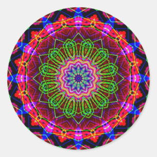 Psychedelic Kaleidoscope Mandala Runt Klistermärke