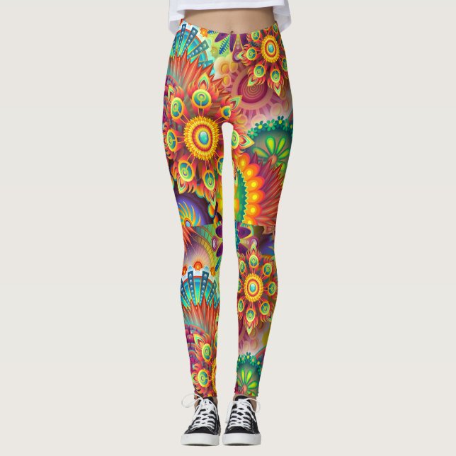 Psychedelic Kärlek Färg Burst Leggings (Framsida)