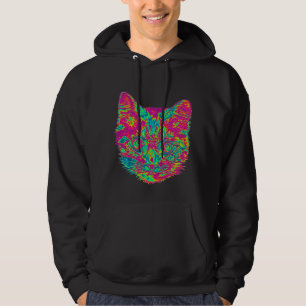Psychedelic kattHoodie Tröja Med Luva