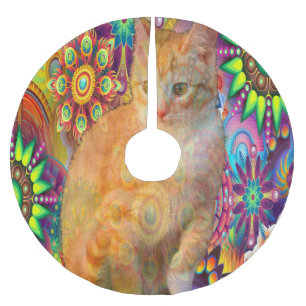 Psychedelic kattträdkjol, Tiefärgkatt Julgransmatta Borstad Polyester