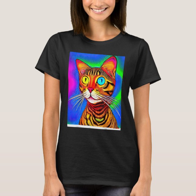 Psychedelic Kattunge Kitten i Kat Stil T Shirt (Framsida)