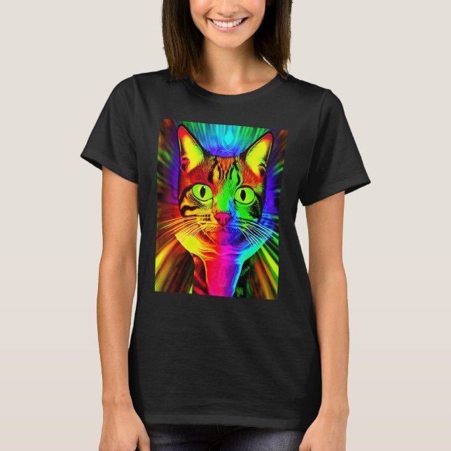 Psychedelic Kattunge Kitten i Kat Stil T Shirt (Framsida)