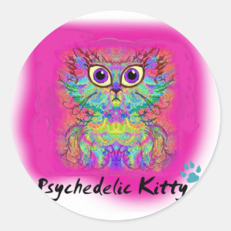 Psychedelic Kattunge Runt Klistermärke