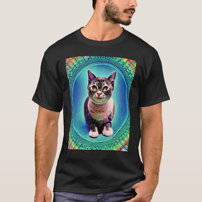 Psychedelic Kitty Kattunge  I Kattstil 1 T Shirt (Framsida)