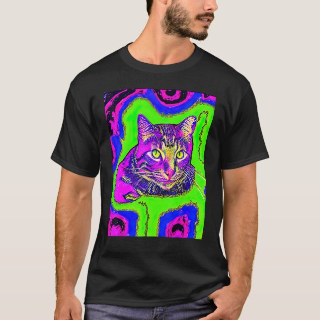 Psychedelic Kitty Kitten Lover In Cat Art Style_1 T Shirt (Framsida)