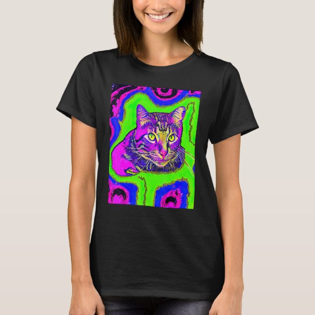 Psychedelic Kitty Kitten Lover In Cat Art Style_1 T Shirt (Framsida)