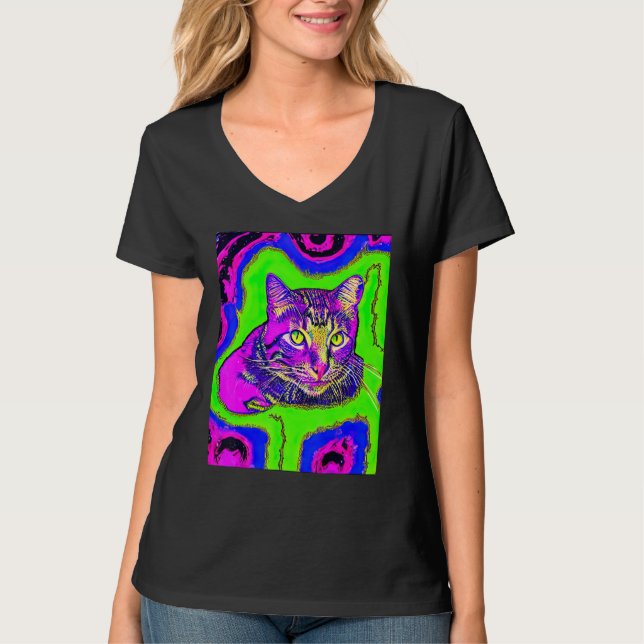 Psychedelic Kitty Kitten Lover In Cat Art Style_1 T Shirt (Framsida)