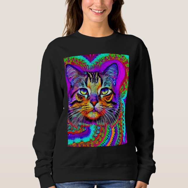 Psychedelic Kitty Kitten Lover In Cat Art Style_3 T Shirt (Framsida)