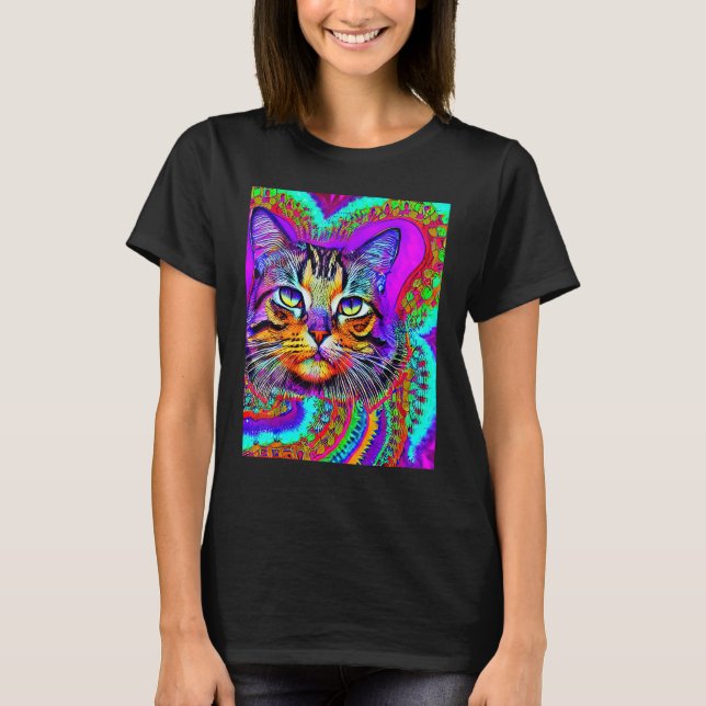 Psychedelic Kitty Kitten Lover In Cat Art Style_3 T Shirt (Framsida)