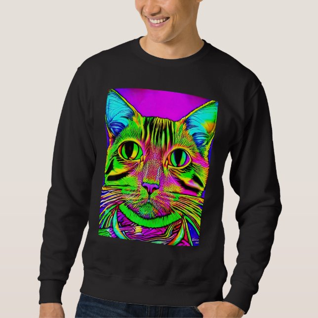 Psychedelic Kitty Kitten Lover In Cat Art Style Lång Ärmad Tröja (Framsida)