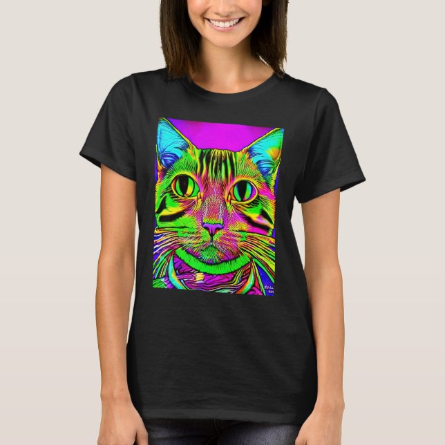 Psychedelic Kitty Kitten Lover In Cat Art Style T Shirt (Framsida)