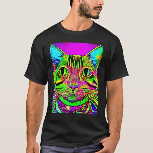 Psychedelic Kitty Kitten Lover In Cat Art Style T Shirt (Framsida)