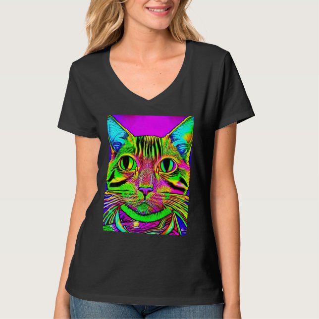 Psychedelic Kitty Kitten Lover In Cat Art Style T Shirt (Framsida)