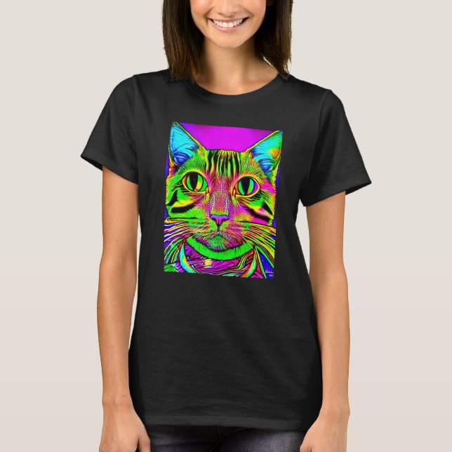 Psychedelic Kitty Kittens I Katt Stil 1 T Shirt (Framsida)