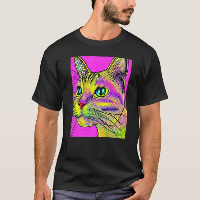 Psychedelic Kitty Kittens I Katt Stil 2 T Shirt (Framsida)