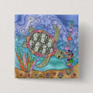 Psychedelic konst för havssköldpaddaSeahorse Knapp