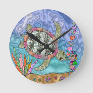 Psychedelic konst för havssköldpaddaSeahorse Rund Klocka