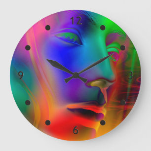 Psychedelic kvinnaansikte stor klocka