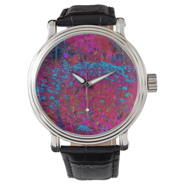 Psychedelic Lila Lily Flower Magenta Garden Armbandsur (Framsida)