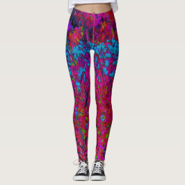 Psychedelic Lila Lily Flower Magenta Garden Leggings