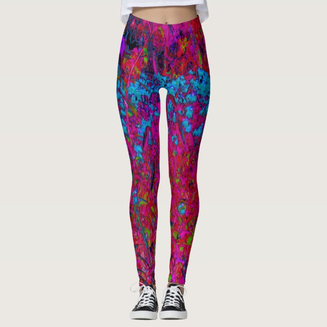 Psychedelic Lila Lily Flower Magenta Garden Leggings (Framsida)