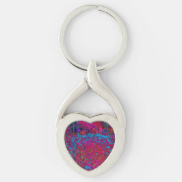 Psychedelic Lila Lily Flower Magenta Garden Twisted Heart Silverfärgad Nyckelring