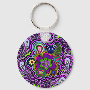 Psychedelic Lila Paisley Nyckelring