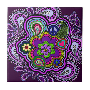 Psychedelic Lila Paisley Tile Kakelplatta