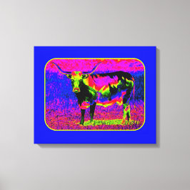Psychedelic Longhorn Cow Canvastryck