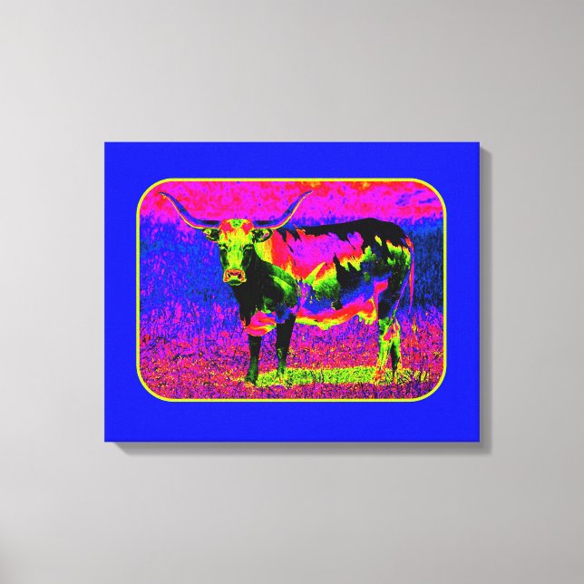Psychedelic Longhorn Cow Canvastryck (Framsida)