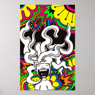 Psychedelic Lycklig Brain Poster