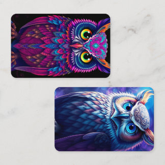 Psychedelic Magenta & Blue Owl | Trippy Abstract Visitkort