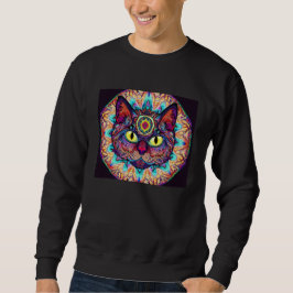 Psychedelic Mandala Cat Lång Ärmad Tröja