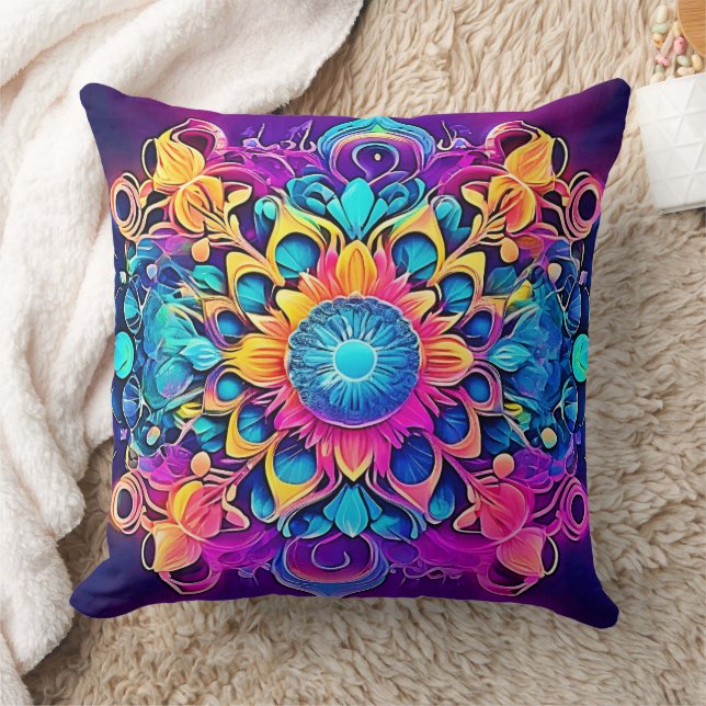 Psychedelic Mandala Design Kudde (Filt)
