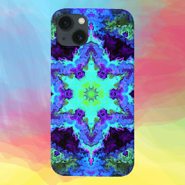 Psychedelic Mandala Flower Blue Grönt and Lila