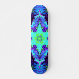 Psychedelic Mandala Flower Blue Grönt and Lila Mini Skateboard Bräda 18,5 Cm