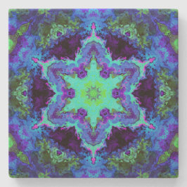 Psychedelic Mandala Flower Blue Grönt and Lila Stenunderlägg