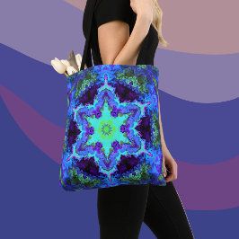 Psychedelic Mandala Flower Blue Grönt and Lila Tygkasse