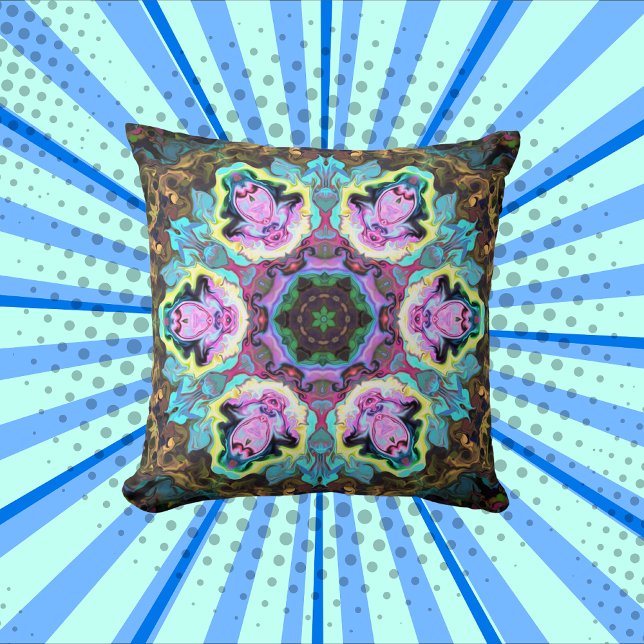 Psychedelic Mandala Flower Blue Gult and Rosa Kudde (Skapare uppladdad)
