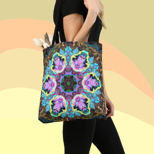 Psychedelic Mandala Flower Blue Gult and Rosa Tygkasse