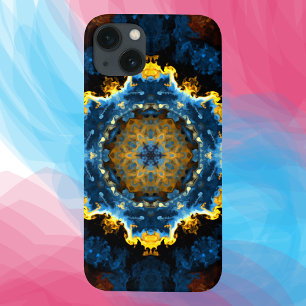 Psychedelic Mandala Flower Blue-Gult och -Orange